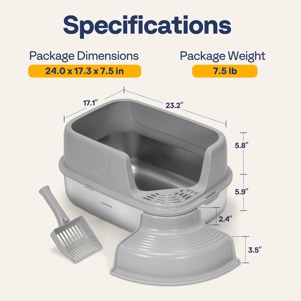 VIVOHOME large-capacity litter box supports up to 20–37 liters of litter.