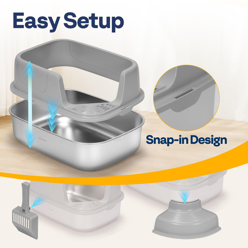 VIVOHOME litter box with non-slip feet on various floors for stability.