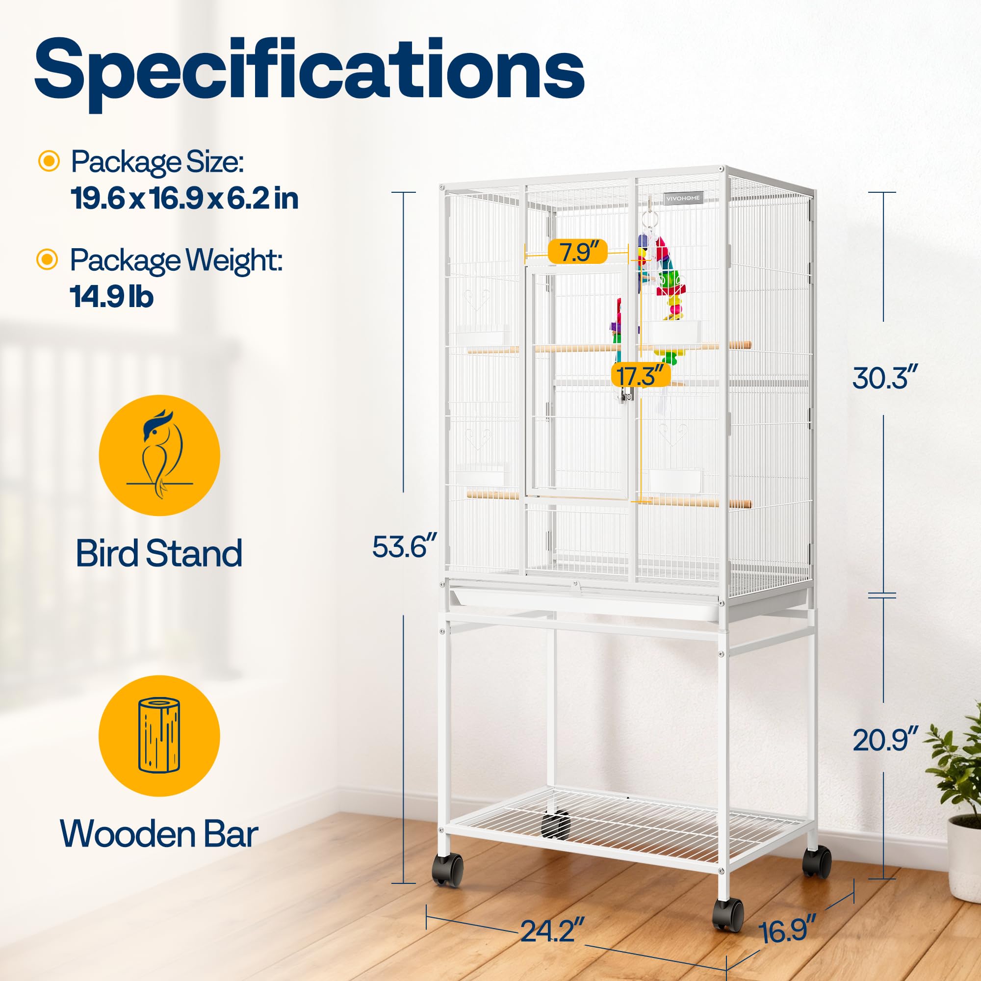 VIVOHOME wooden perches provide comfortable footing for birds.