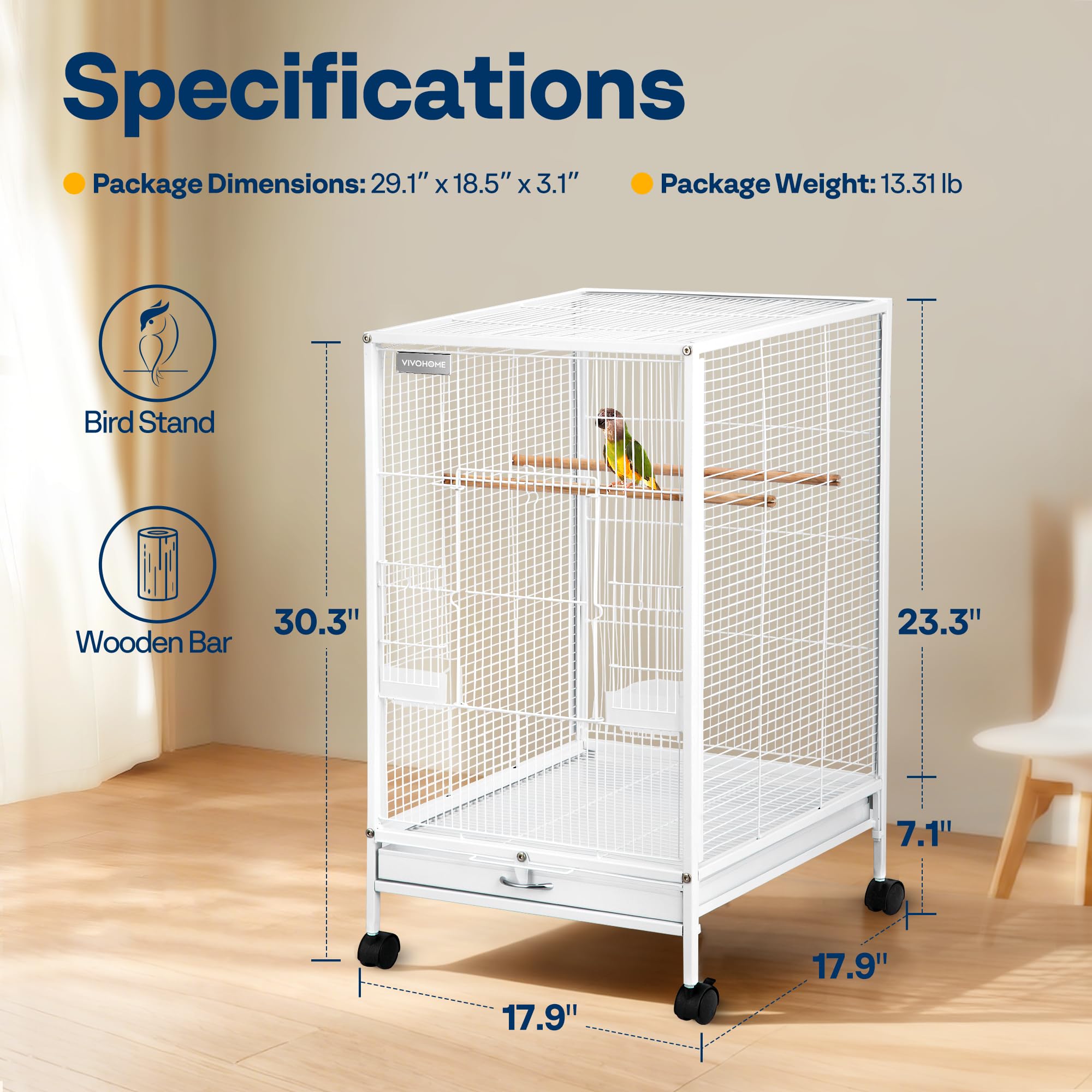 VIVOHOME white finish bird cage blends with home decor