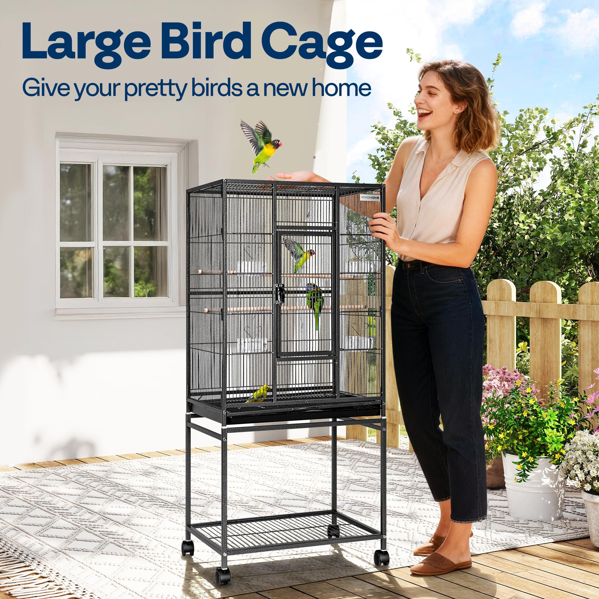 VIVOHOME wrought-iron bird cage close-up shows durable metal frame