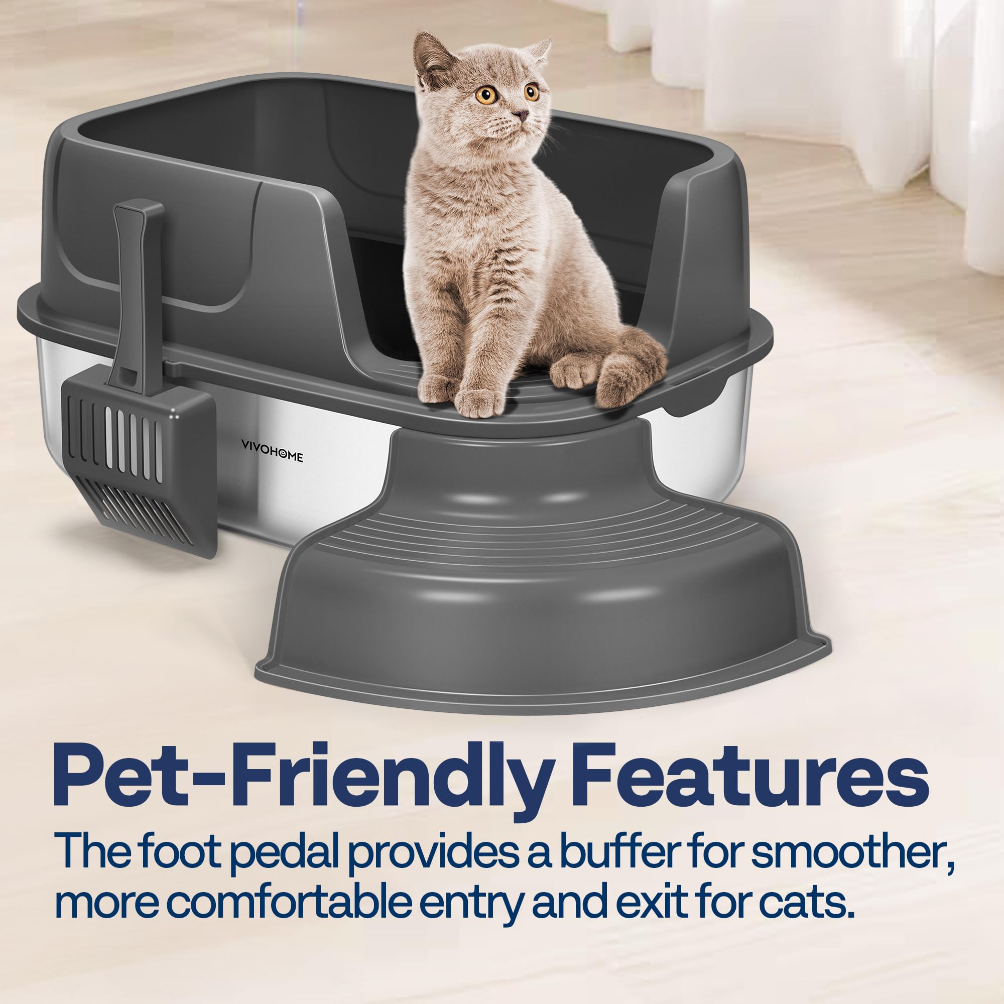 VIVOHOME XL grooved-footboard helps keep litter contained during entry and exit.