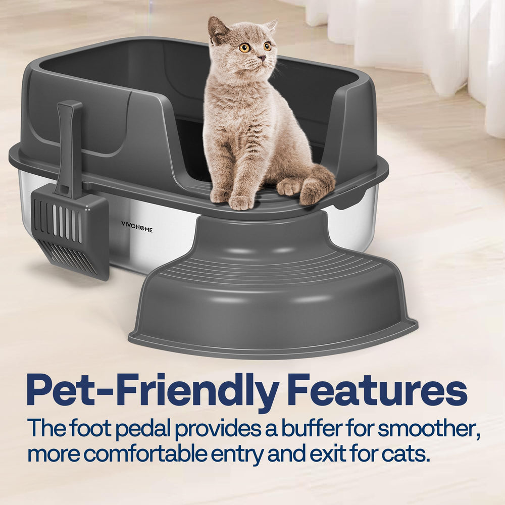 VIVOHOME XL grooved-footboard helps keep litter contained during entry and exit.