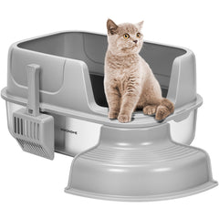 VIVOHOME XL stainless steel cat litter box with cover and steps for tidy spaces.