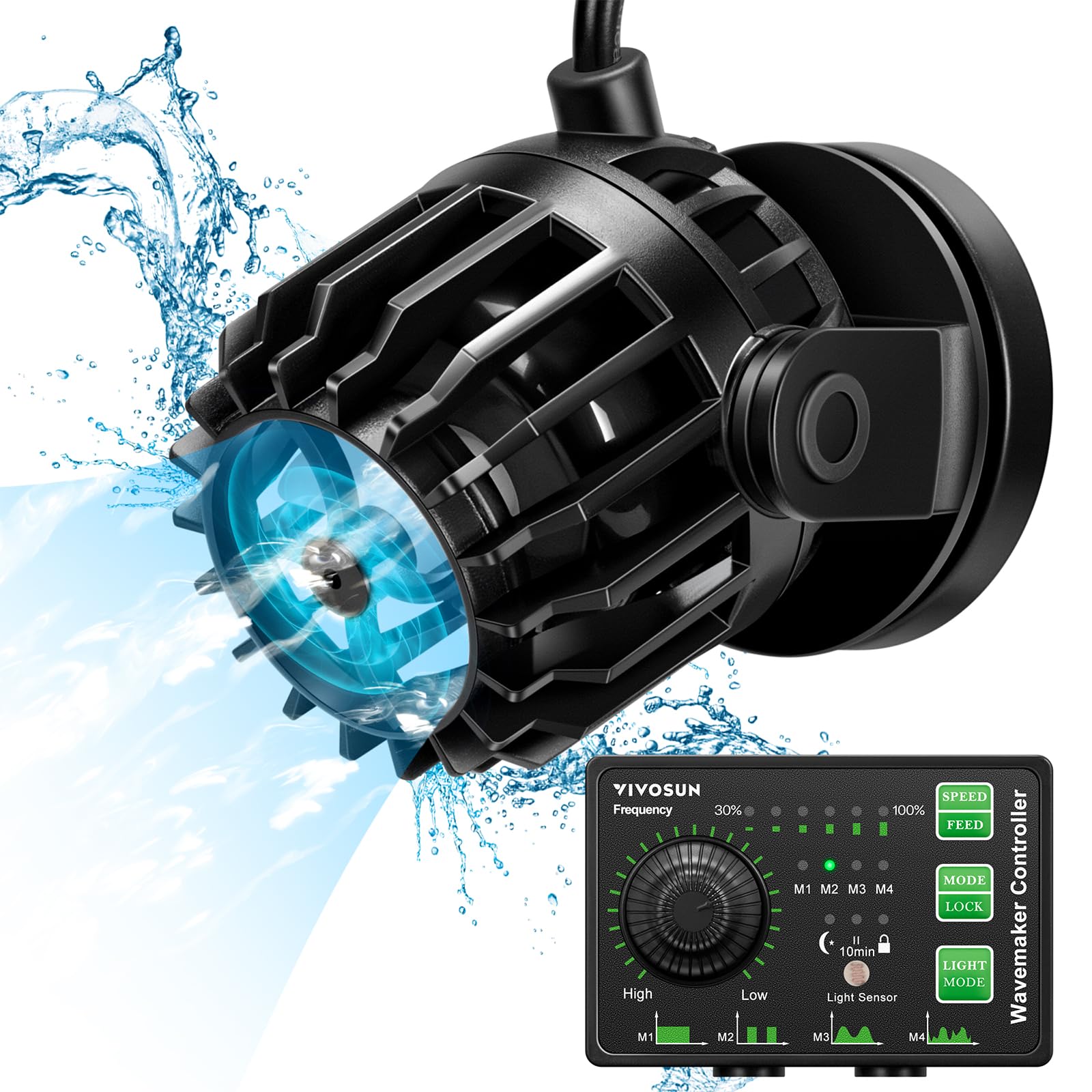 VIVOSUN Aquarium Wave Maker controller demonstrates customizable wave settings for tailored water flow.