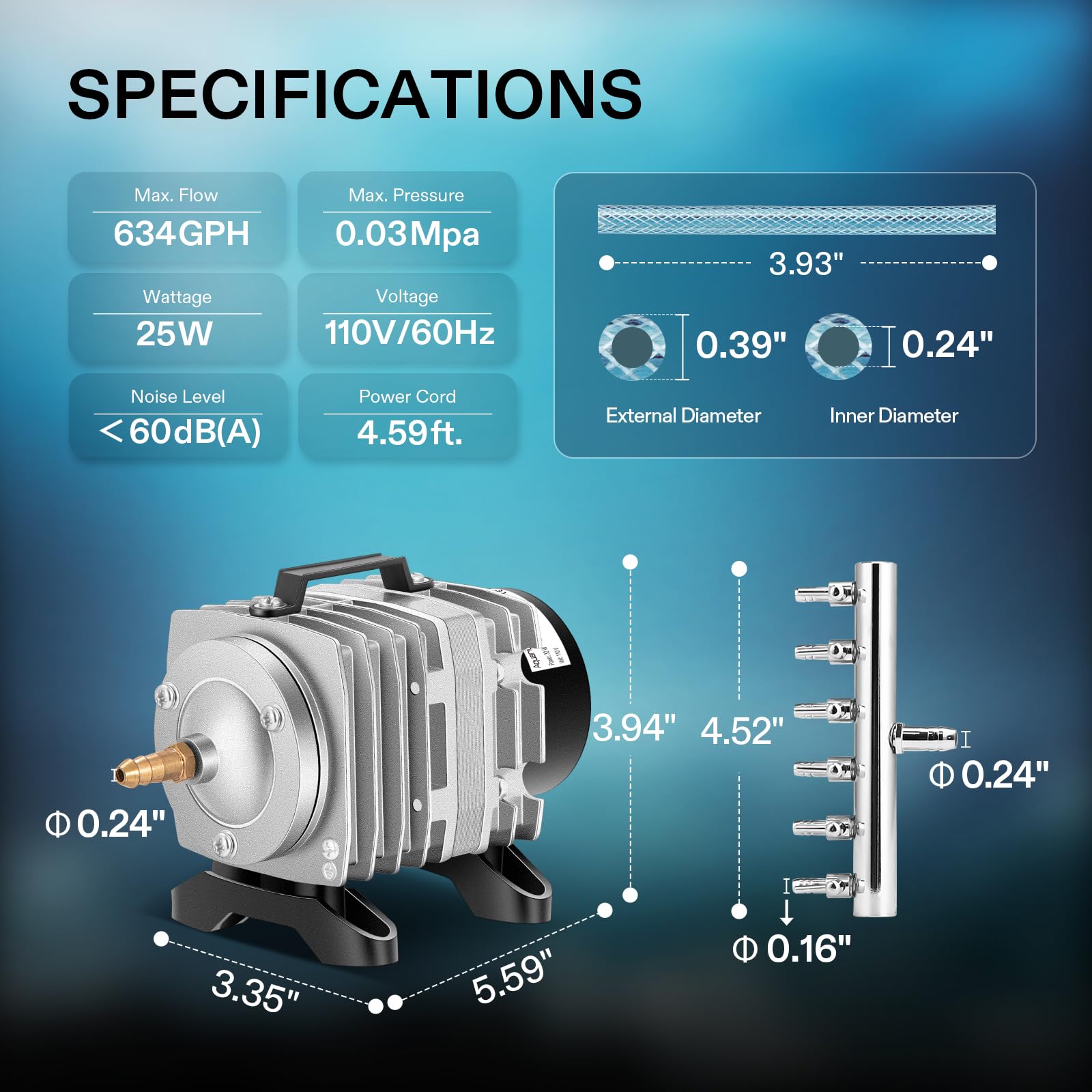 VIVOSUN air pump heat-radiating plates improve cooling and durability