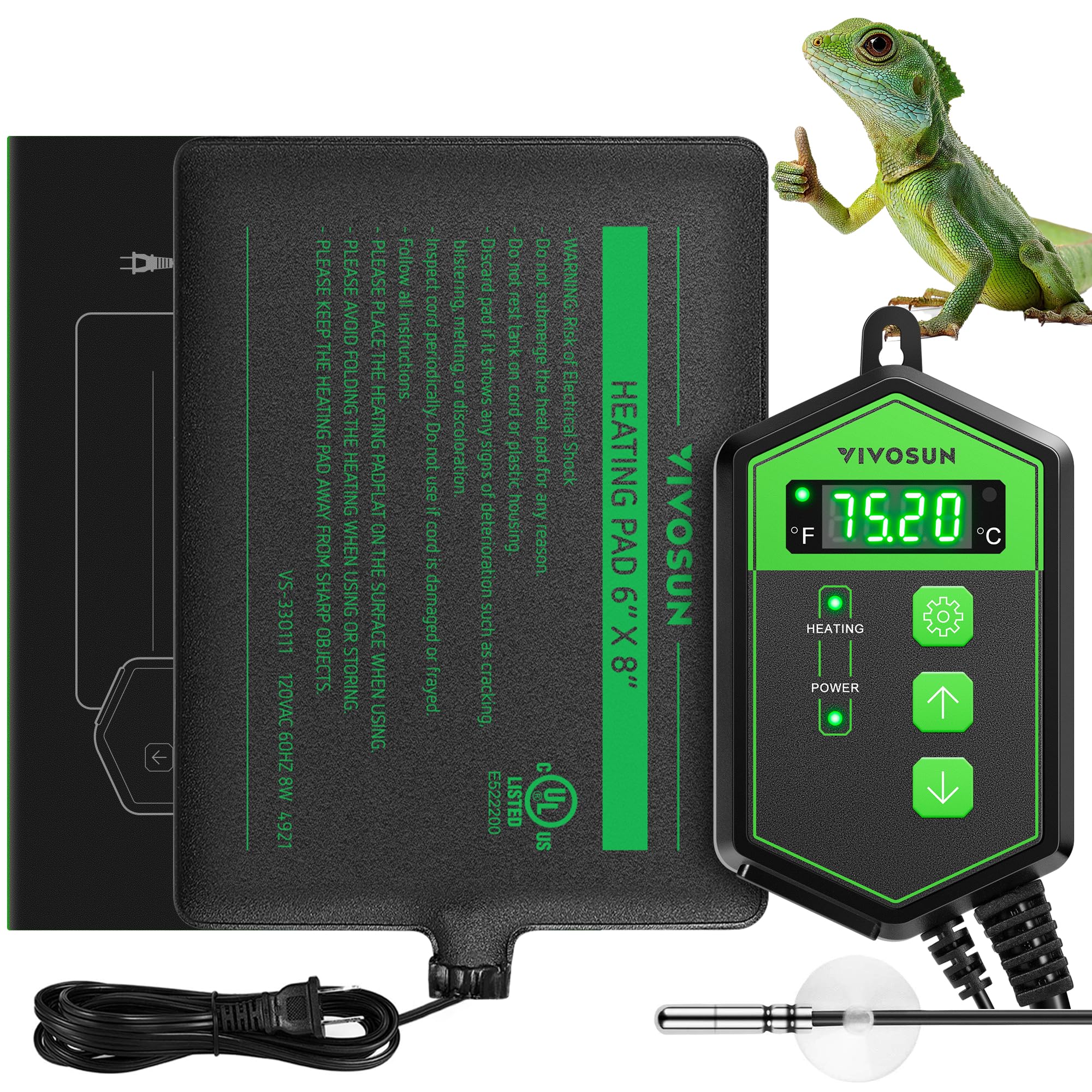 VIVOSUN reptile heating pad 6x8 under tank delivers steady warmth for terrarium habitats.