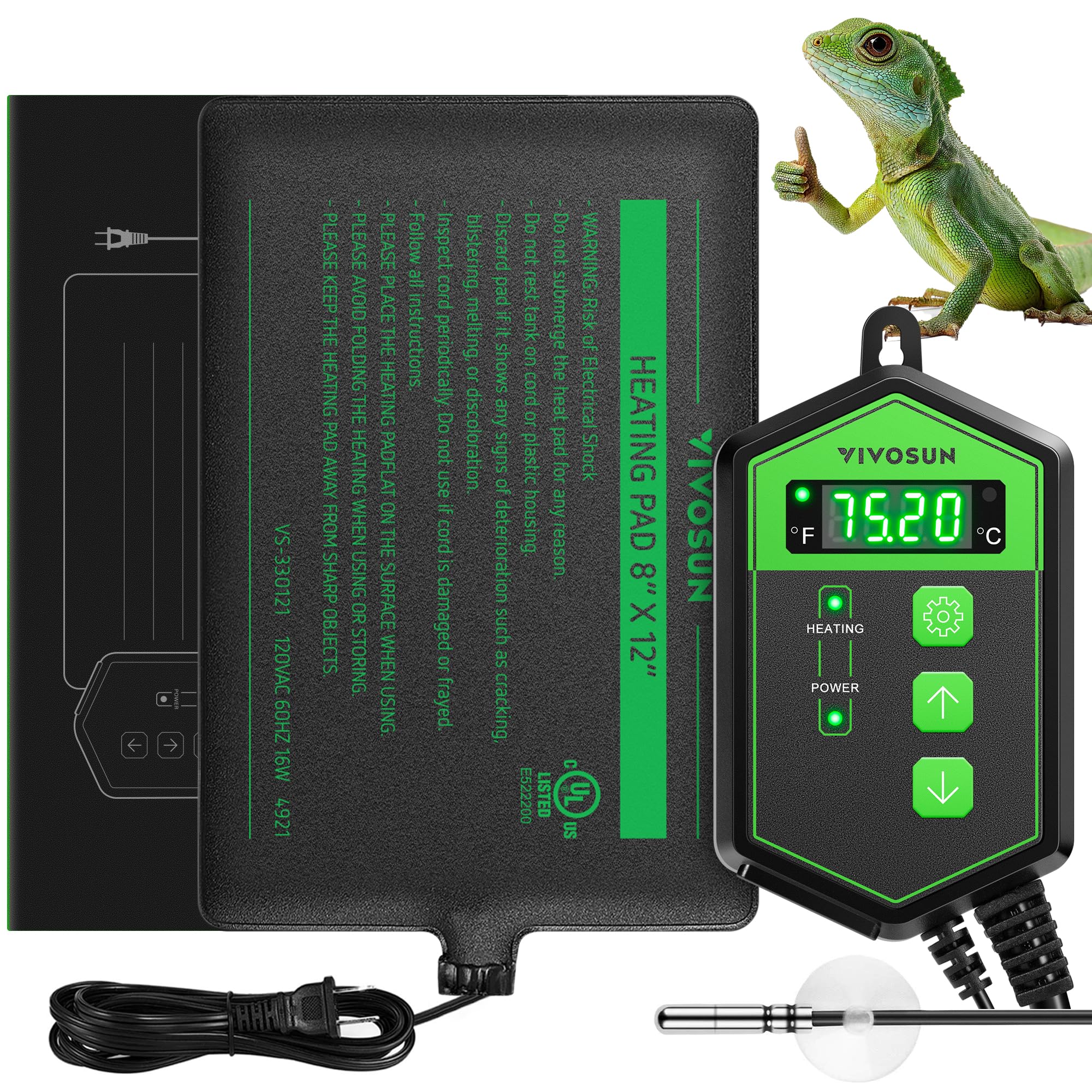 VIVOSUN reptile heating pad 8x12 under tank delivers even warmth for terrarium habitats.