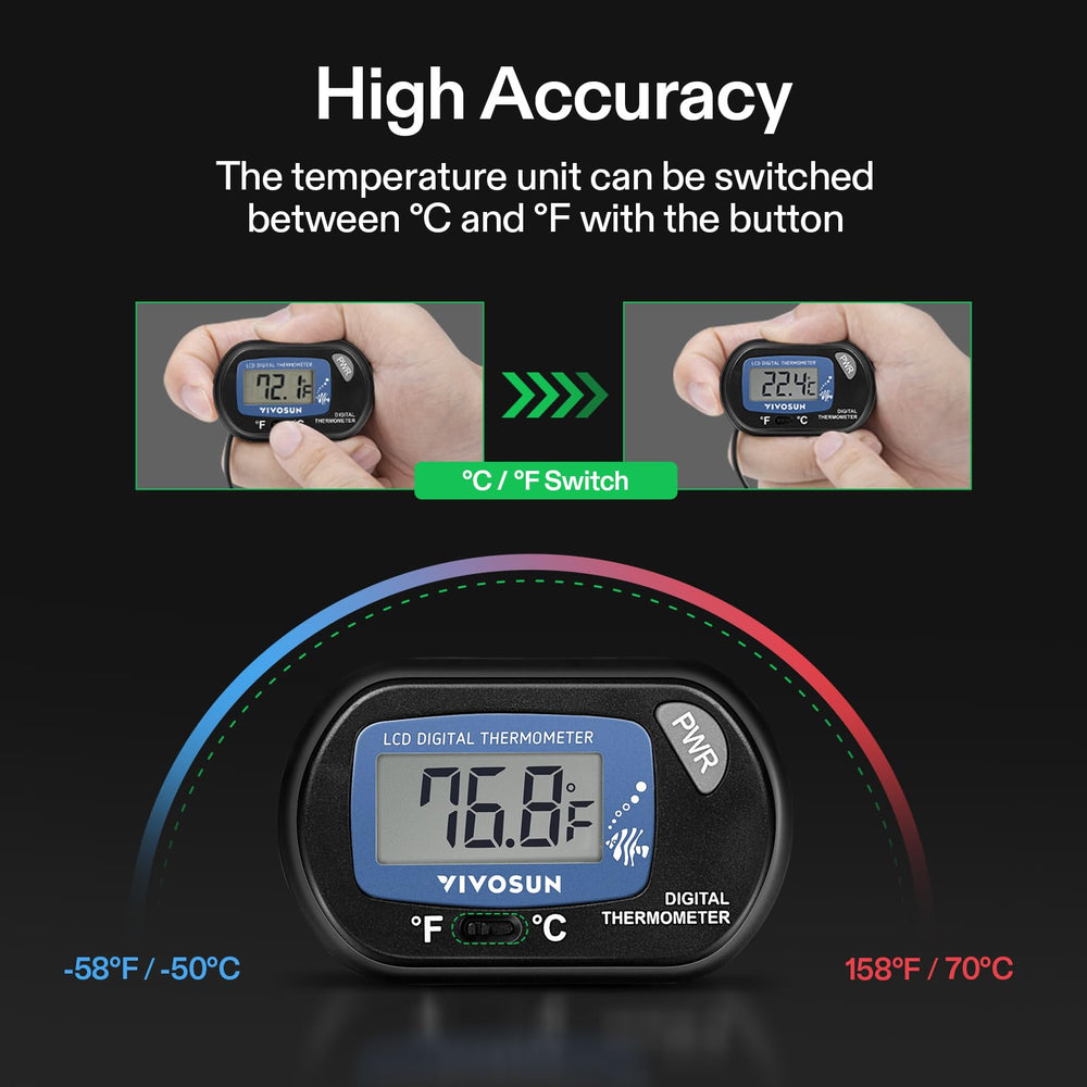 VIVOSUN thermometer pack with suction cups for secure tank mounting.