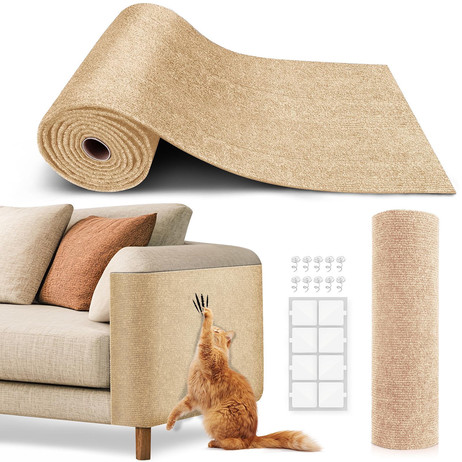 VIVOYAN beige-wide-coverage cat scratch protector shields sofas and cat trees.