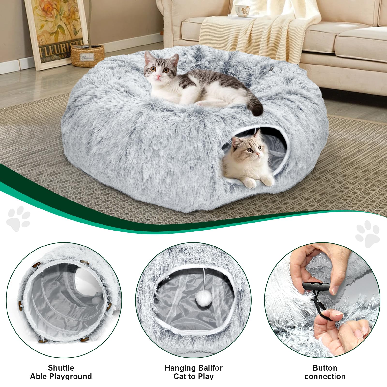 VIVOYAN cat tunnel resting mat center provides a soft, cozy spot for rest after activity.