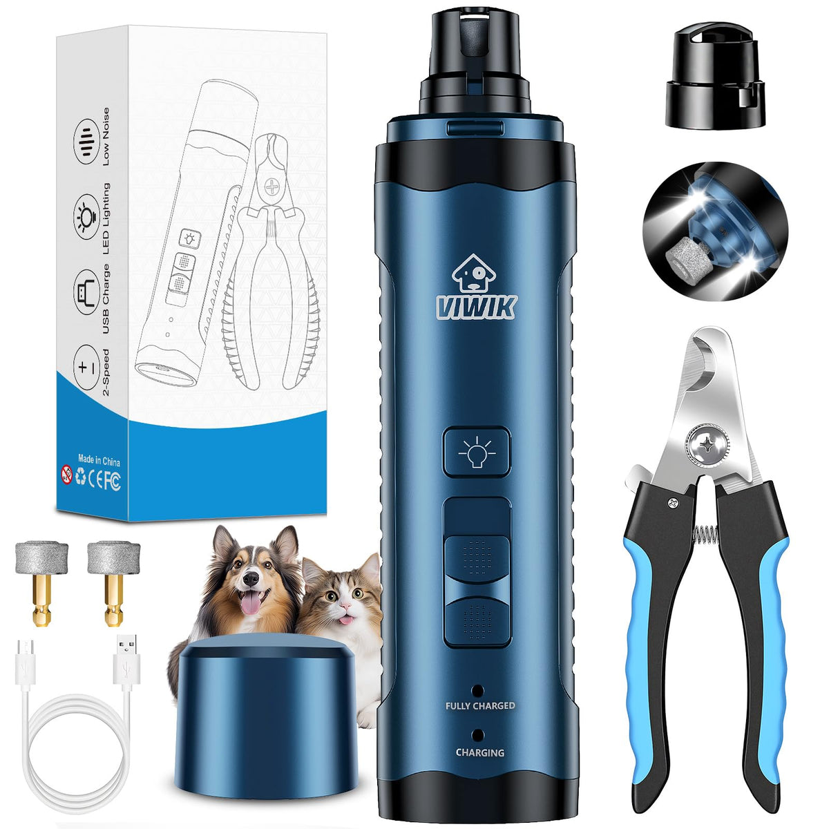 VIWIK dog nail grinder with LED lights demonstrates precise, safe trimming for easy home grooming.