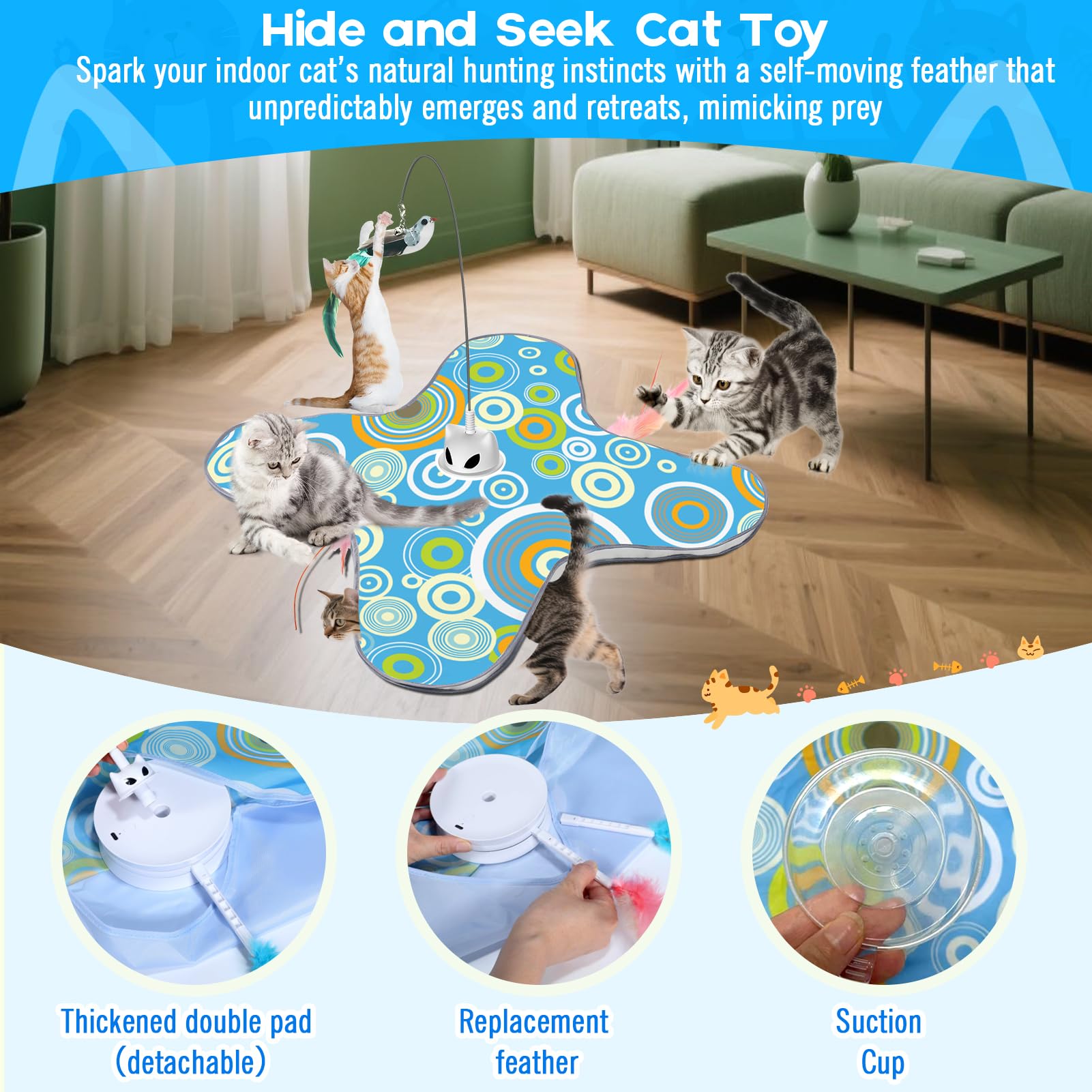 VIWIK Hide and Seek toy replaceable feather wand supports long-term use