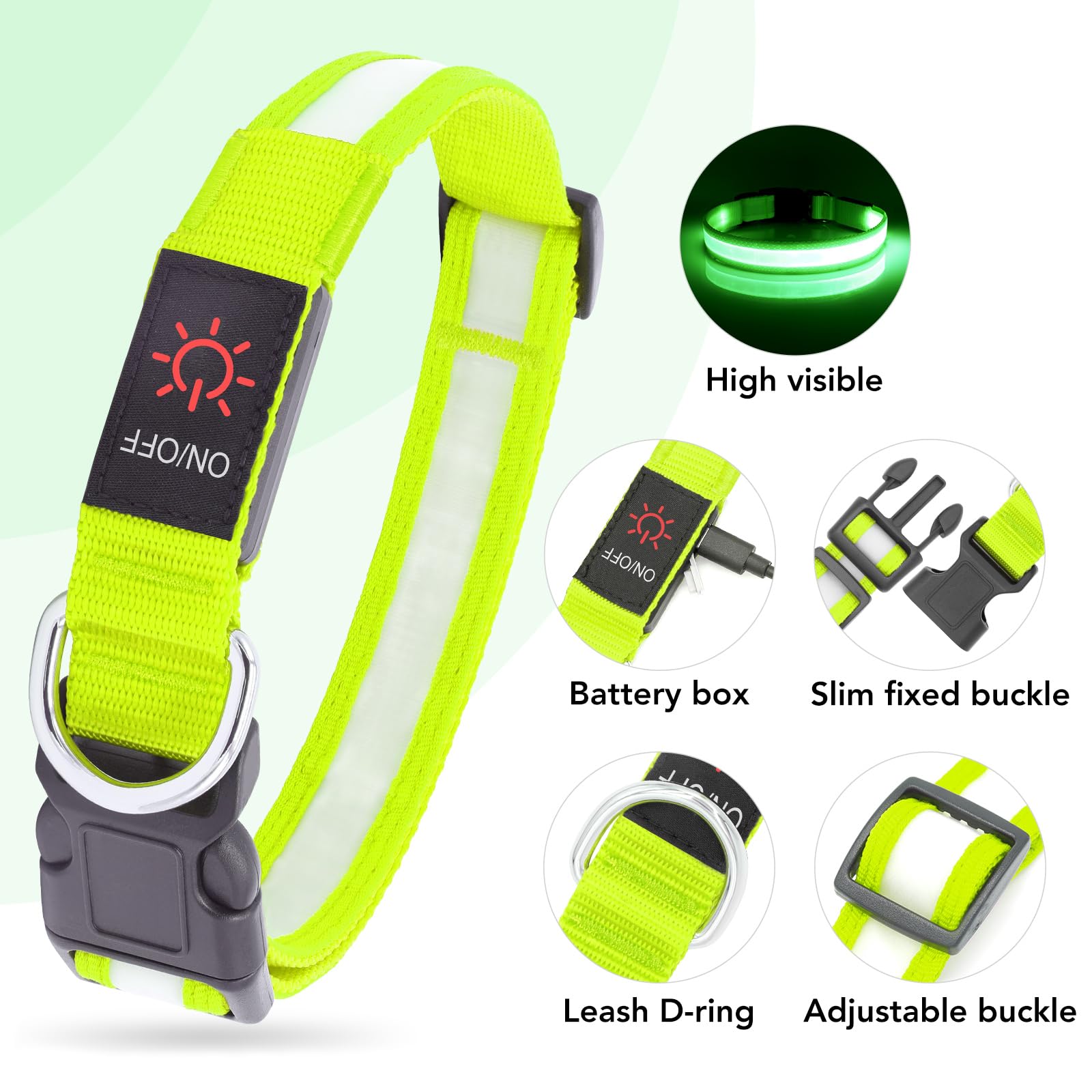Collar Vizpet LED con alta visibilidad a 500 m para seguridad de la mascota.