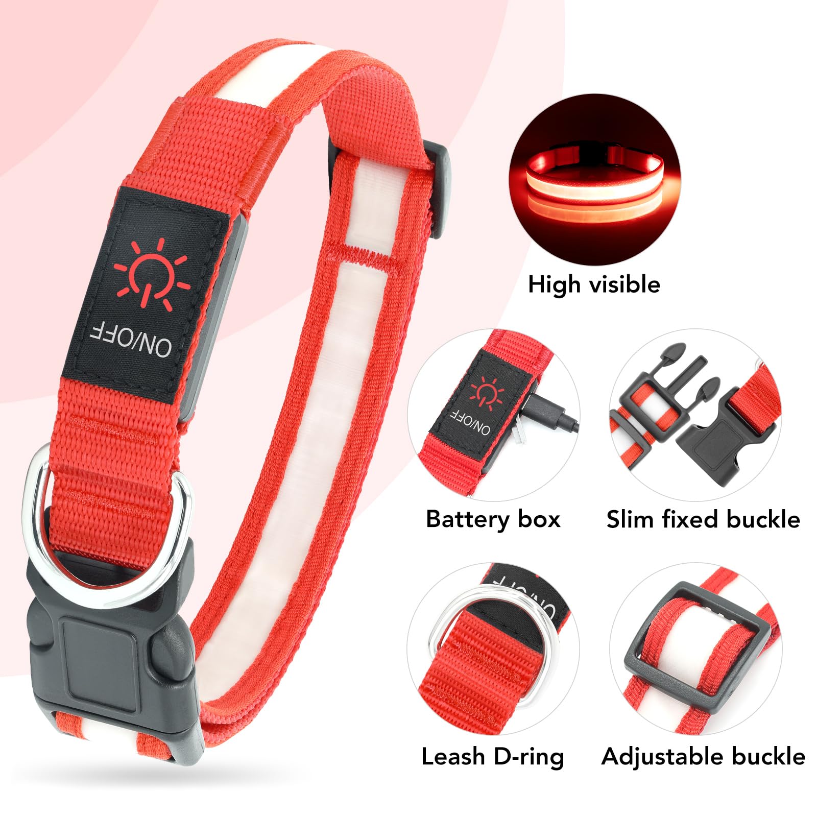 Vizpet collar LED recargable por puerto USB para uso diario