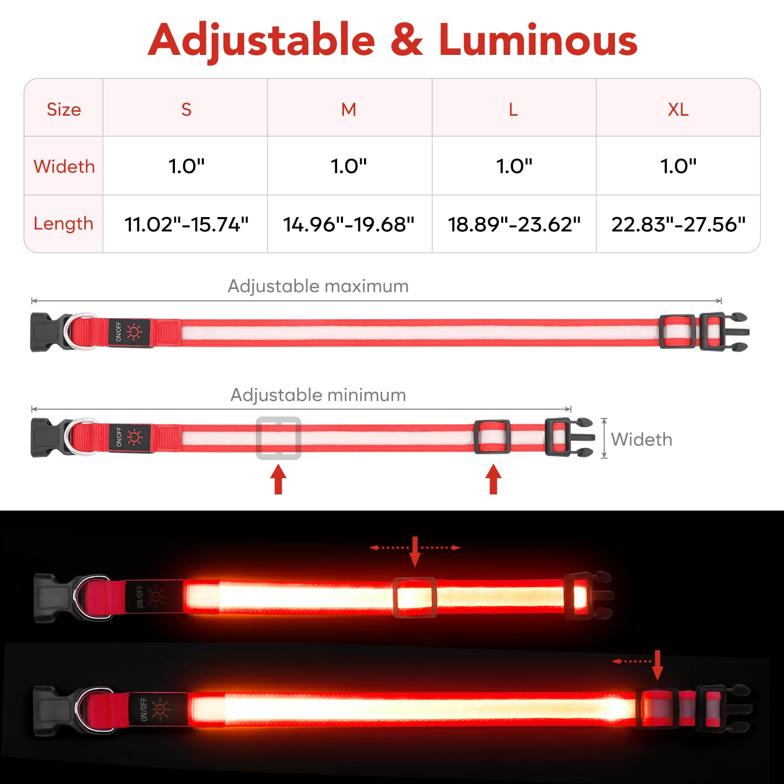 Vizpet collar LED ligero y cómodo para paseos largos