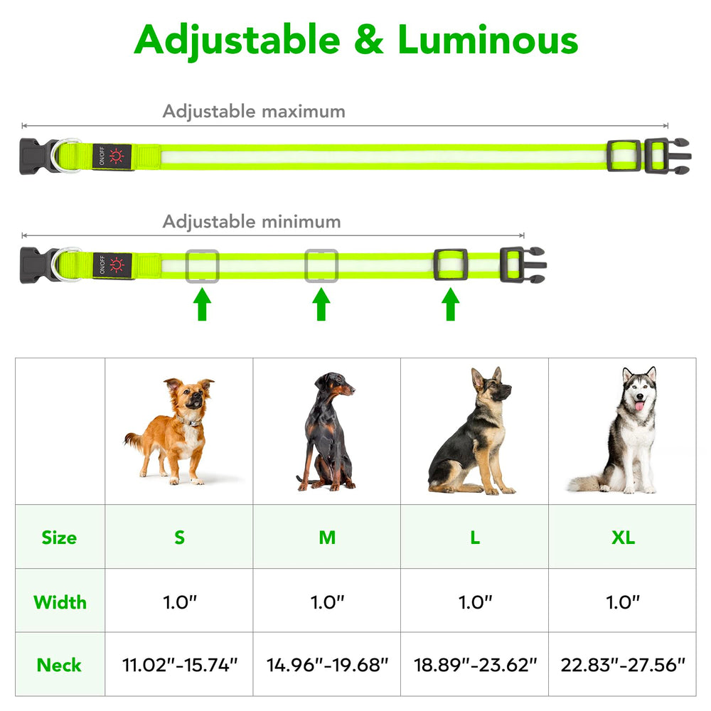 Vizpet collar LED ligero con acolchado suave para paseos largos.