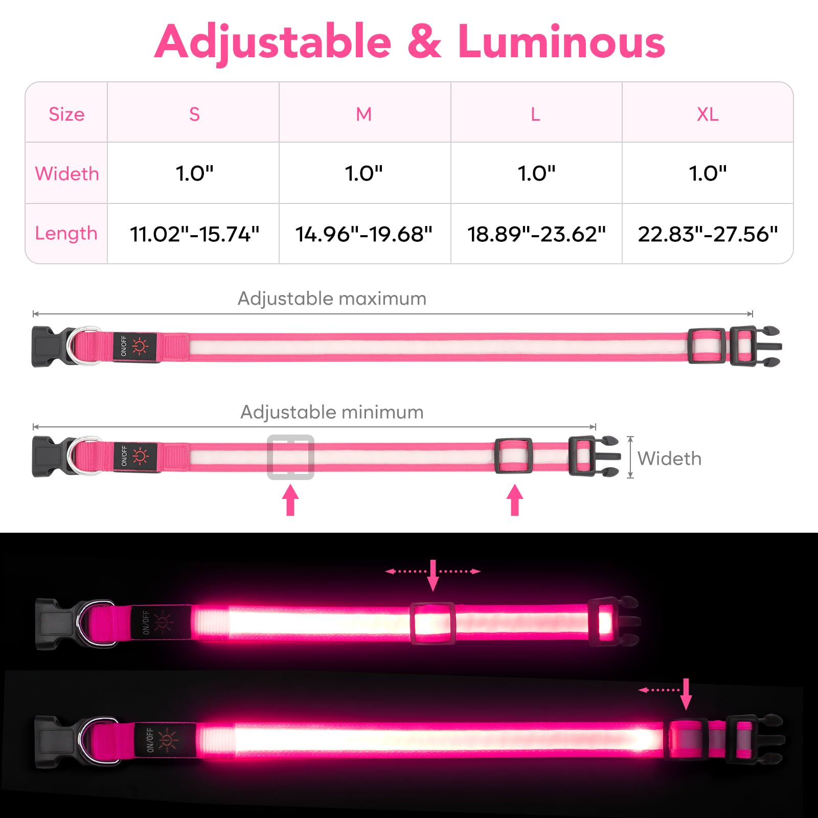 Collar Vizpet LED con tres modos de parpadeo para distintas situaciones.