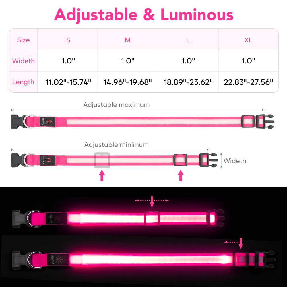 Collar Vizpet LED con tres modos de parpadeo para distintas situaciones.