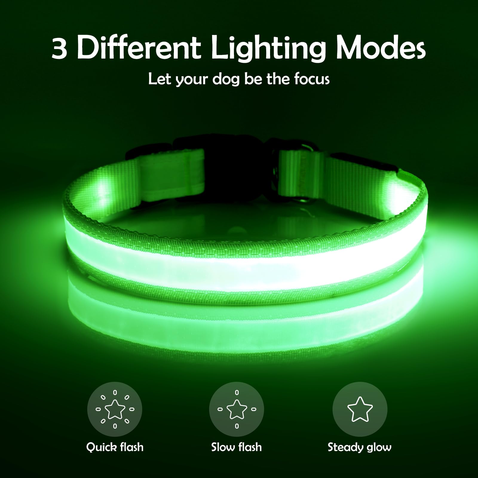 Collar Vizpet LED recargable por USB para uso diario sin reemplazo constante de pilas.