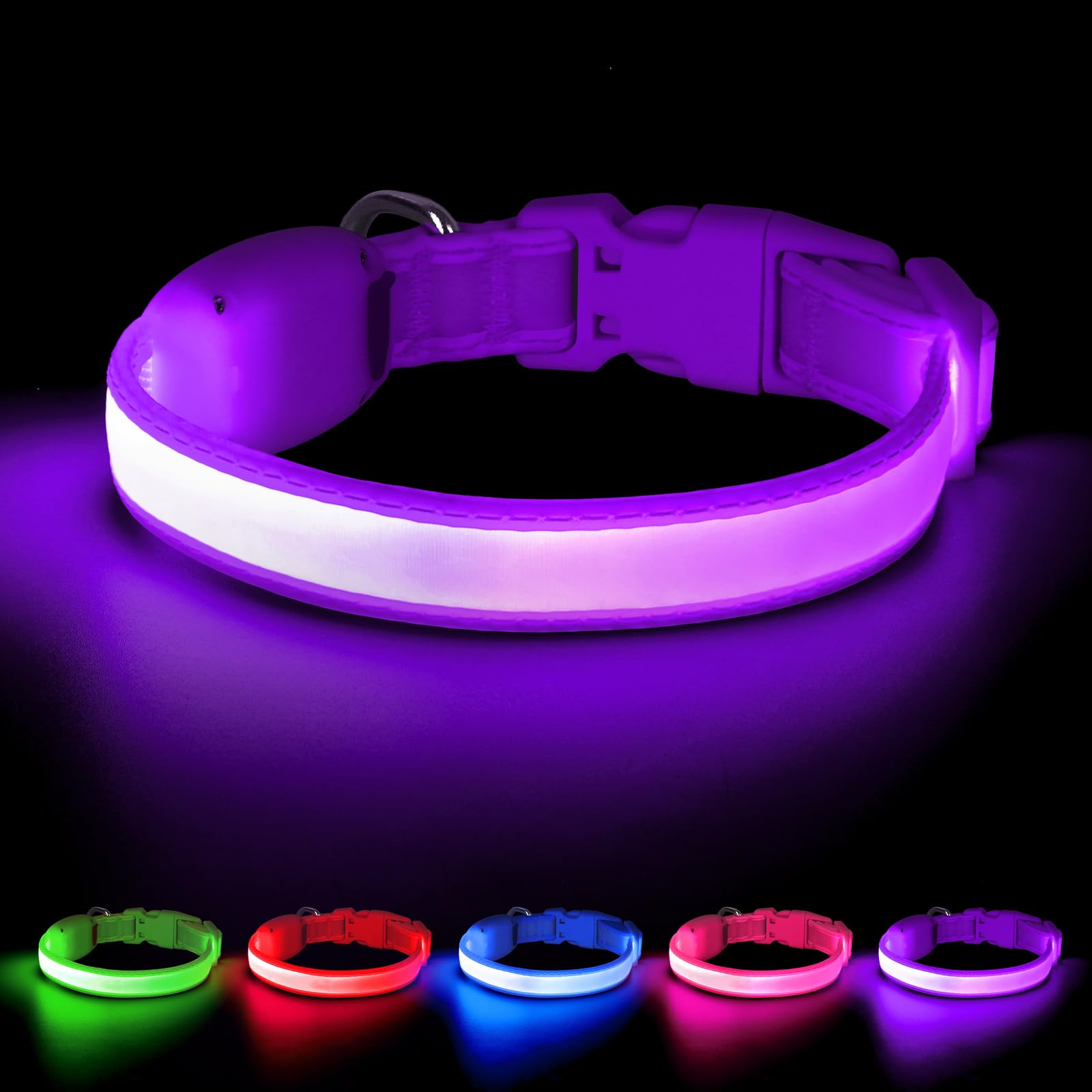Vizpet collar luz para perros pequeños, con hebilla ajustable y visibilidad nocturna.