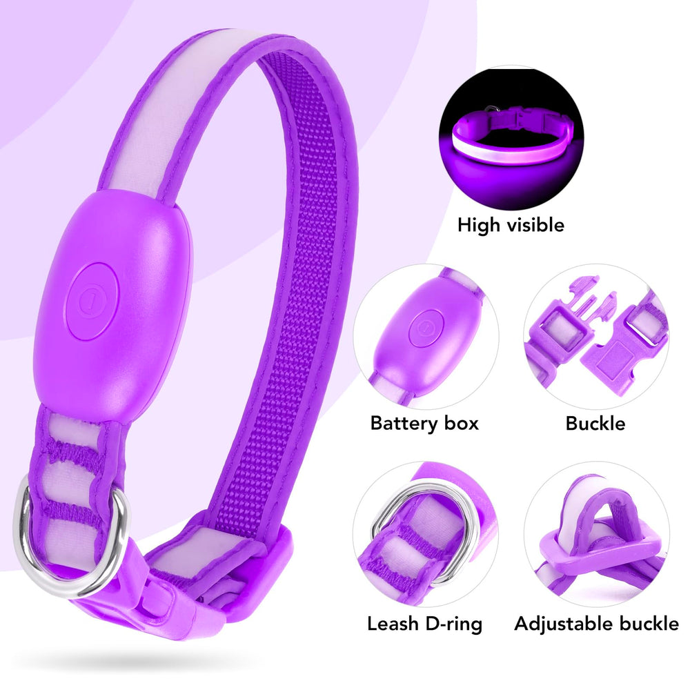 Vizpet collar luz para gatos y perros pequeños, recargable por USB para uso continuo.