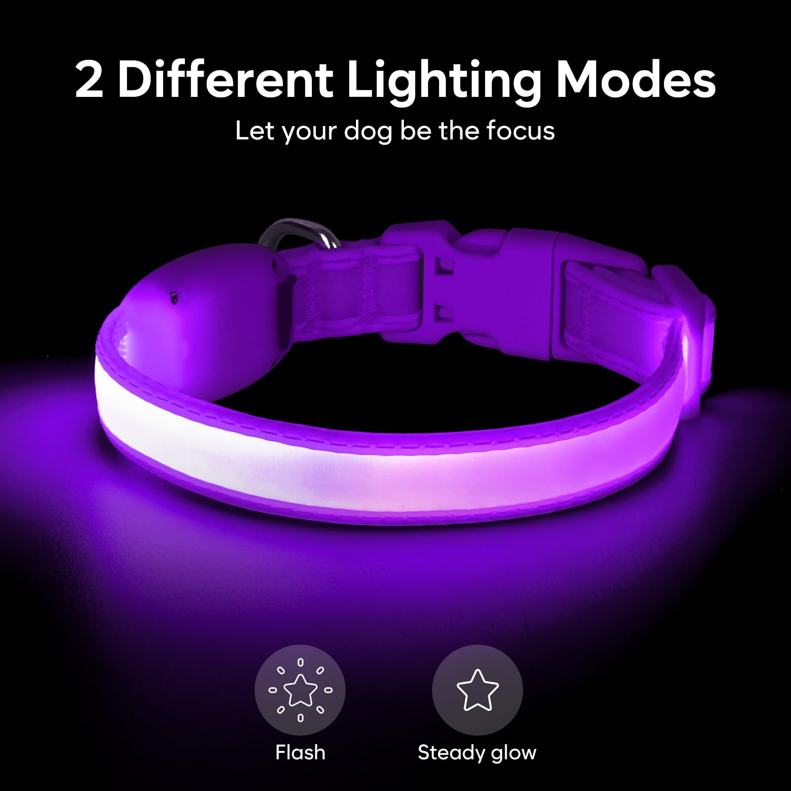 Vizpet collar luz con modo parpadeo rápido, ideal para salidas nocturnas seguras.
