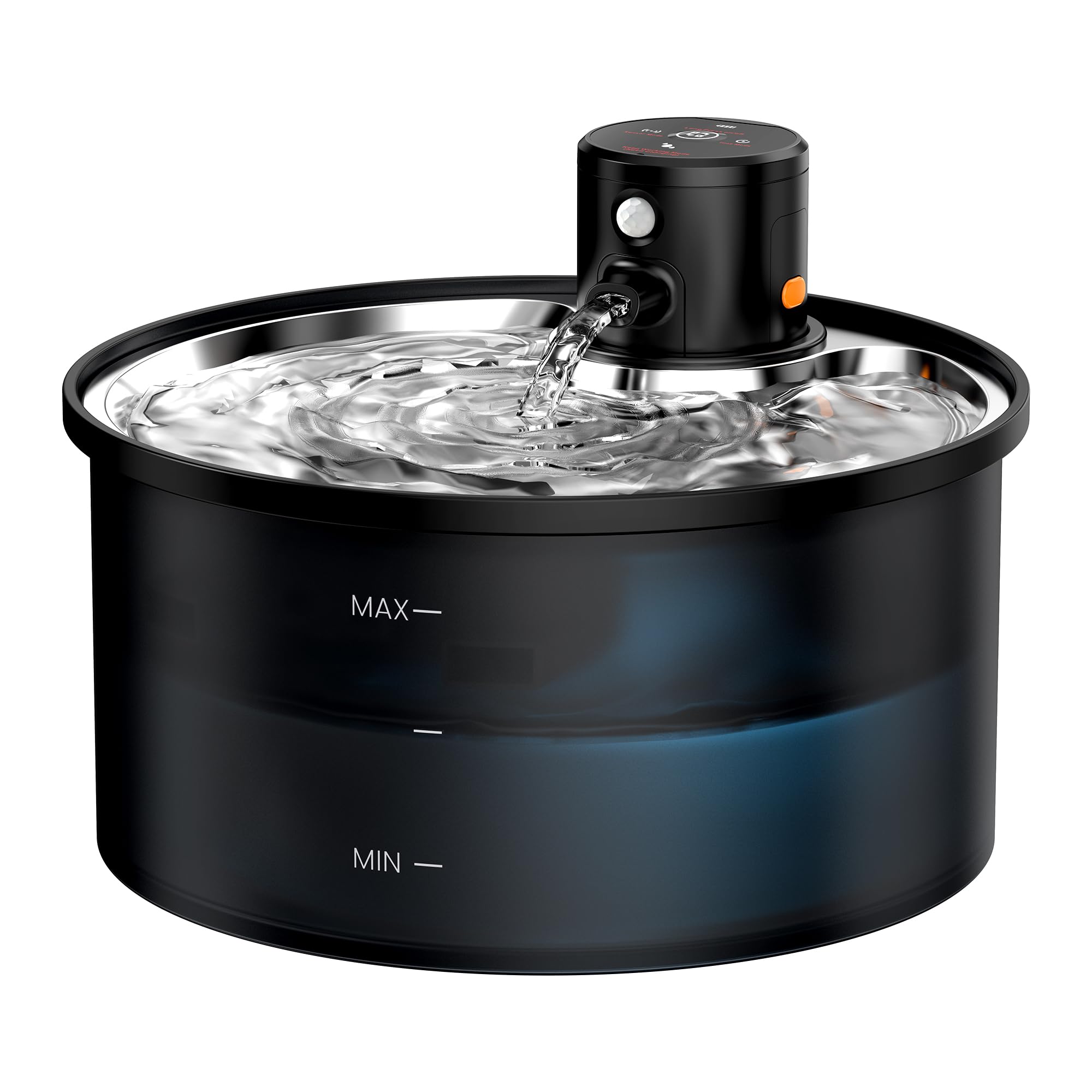 VKIMISS wireless cat water fountain front view emphasizes cordless setup for clutter-free placement