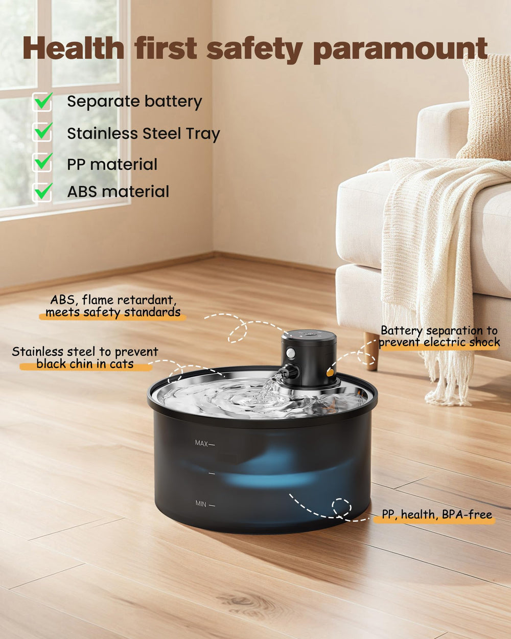VKIMISS indoor-use image with pets enjoying fresh water at home