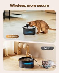 VKIMISS wireless cat water fountain side view highlights flexible placement and quiet operation