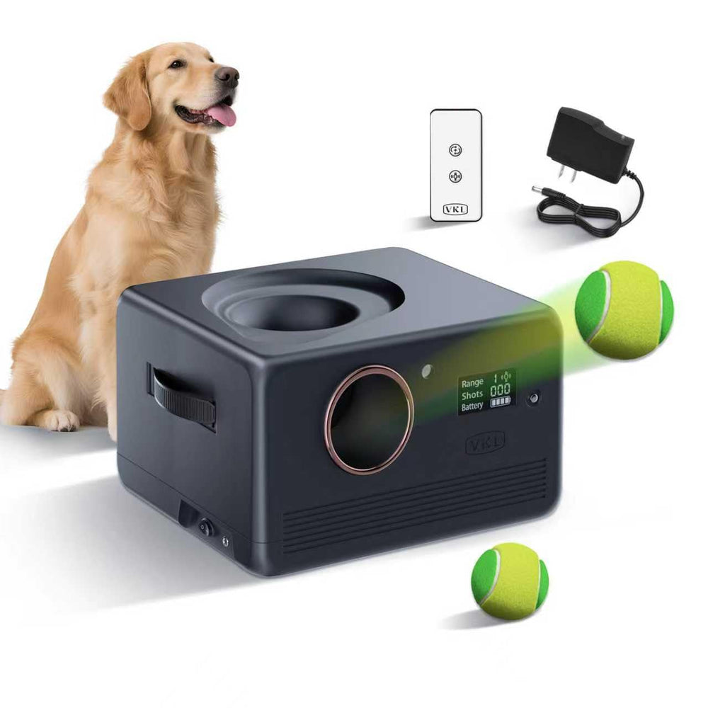 VKL Automatic Dog Ball Launcher Pro front view showcasing durable ABS housing for outdoor play