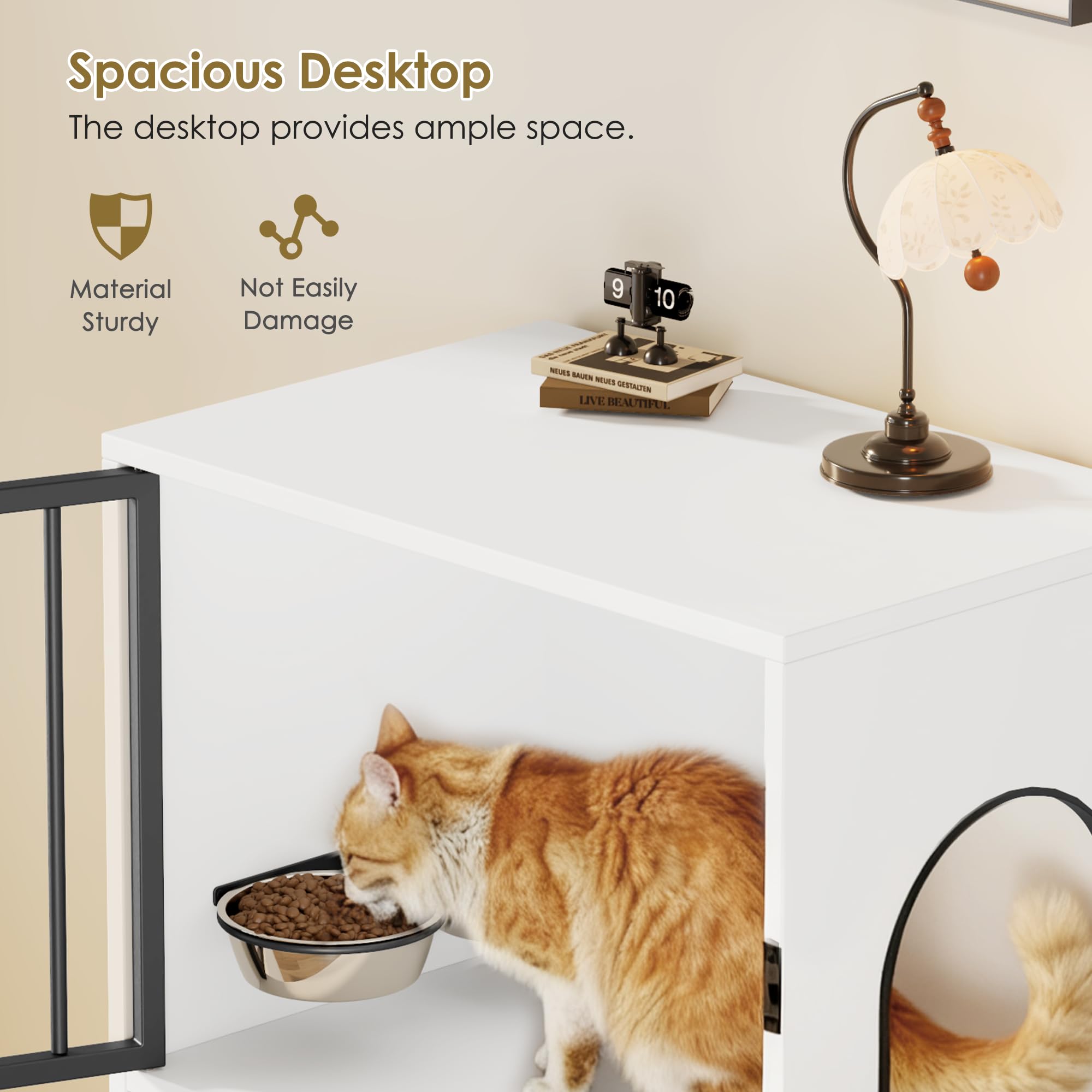 VKTO cat tree white design—combines feeding, scratching, and play in one unit.