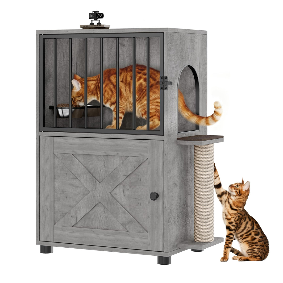 VKTO Cat Feeding Station with dog-proof door keeps dogs away from cat food.