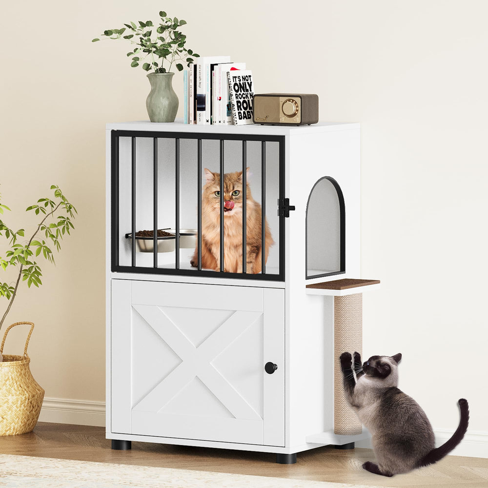 VKTO elevated bowls on a white stand—promotes comfortable dining posture for indoor cats.