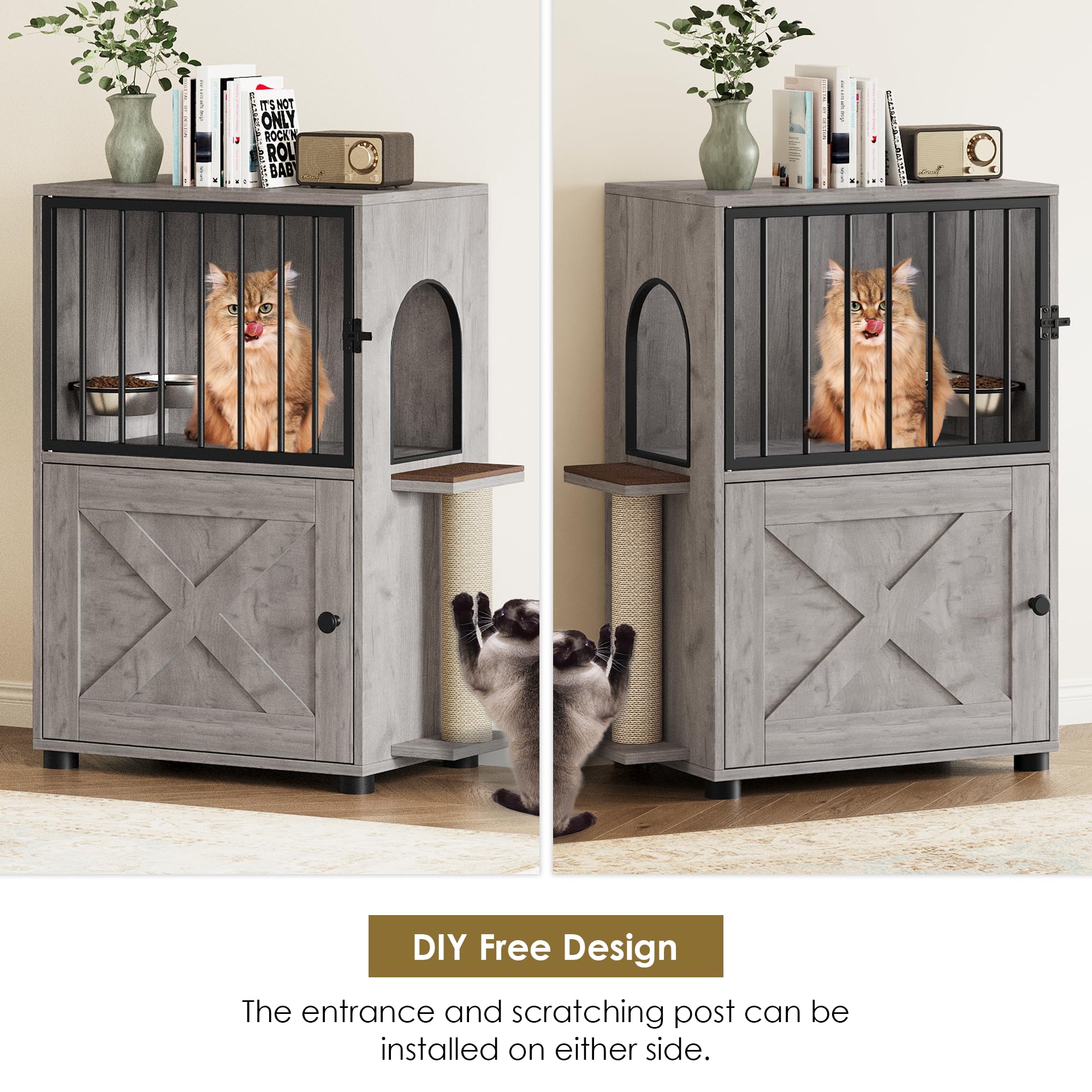 VKTO Cat Feeding Station sturdy wood stand provides durable cat furniture.
