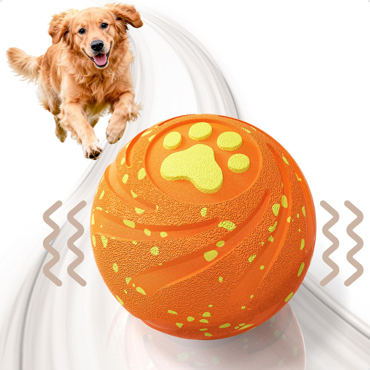 VNAKIO interactive dog ball front view highlighting durable E-TPU shell for safe chewing.