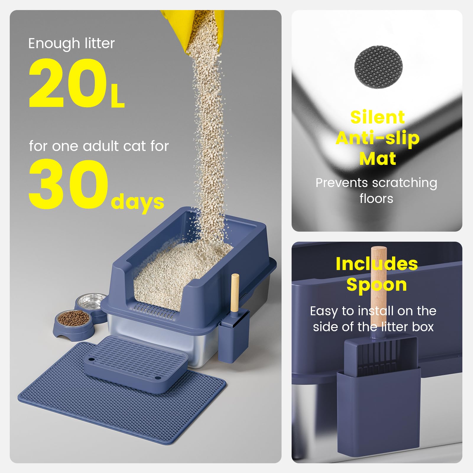 VNAKIO litter box size 20 liter capacity for less frequent refills.