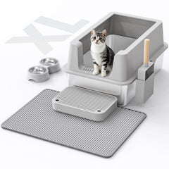 VNAKIO stainless-steel litter box top view shows high sides to reduce splash.