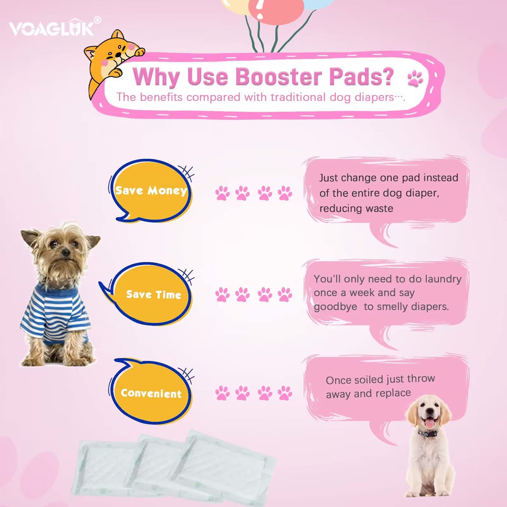 VoagLuk dog diaper liner open pack demonstrates convenience for fast replacements.