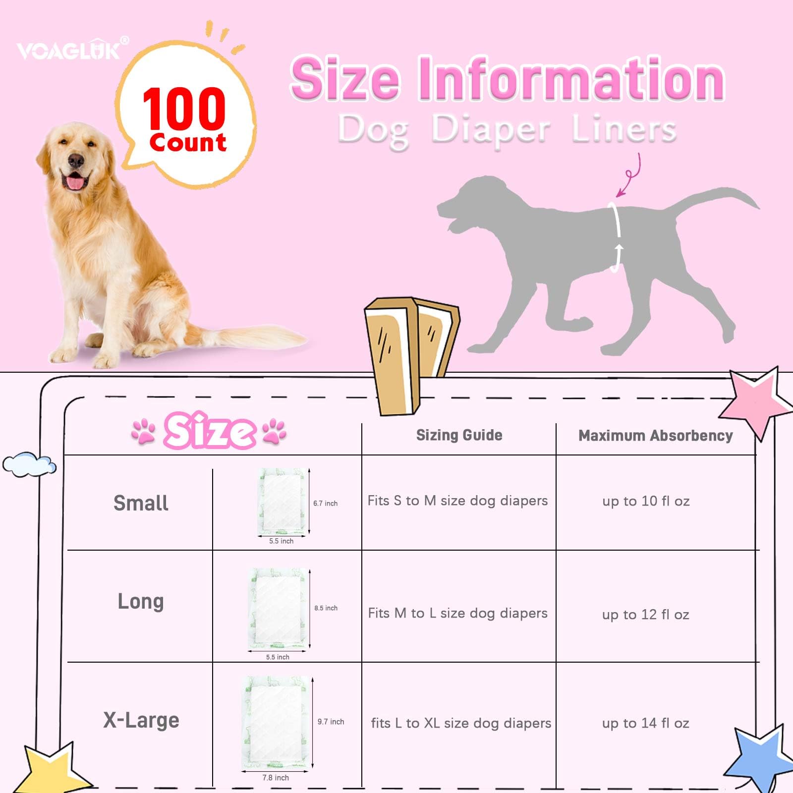 VoagLuk dog diaper liners in use with a dry-pawed pup.