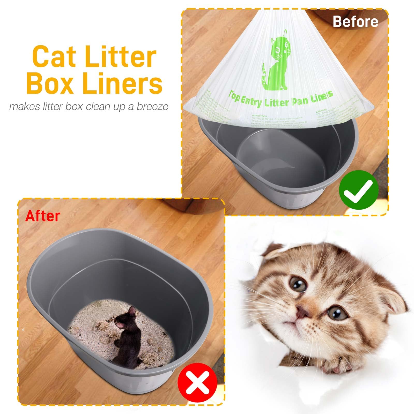VoagLuk liner installation shows easy bottom coverage for a neat litter area.