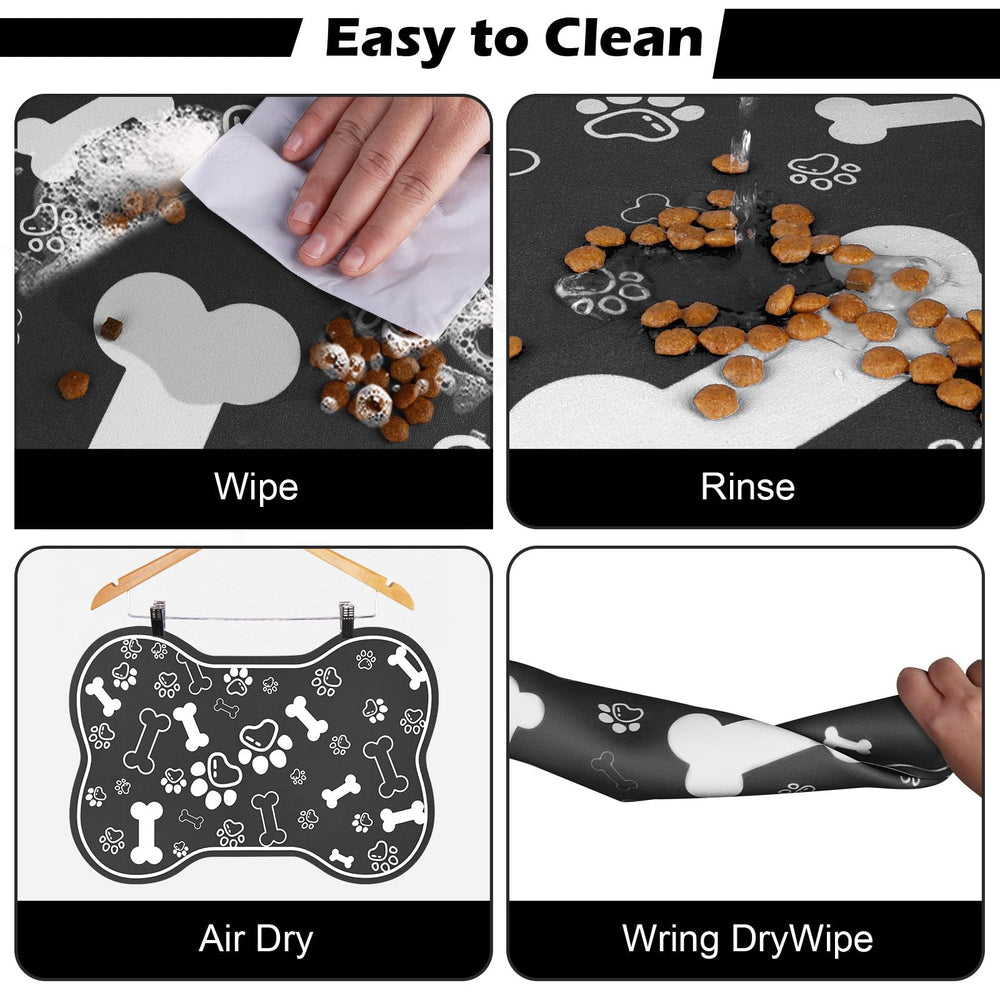 Voanos dog-cat food mat 17x29 black keeps bowls organized