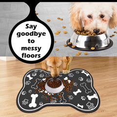 Voanos dog-cat food mat bone design adds playful decor while protecting floors