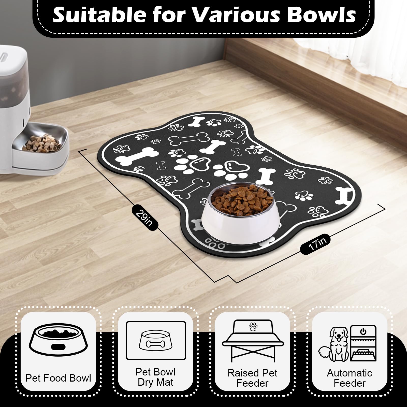 Voanos dog-cat food mat for bowls and dispensers guards against spills
