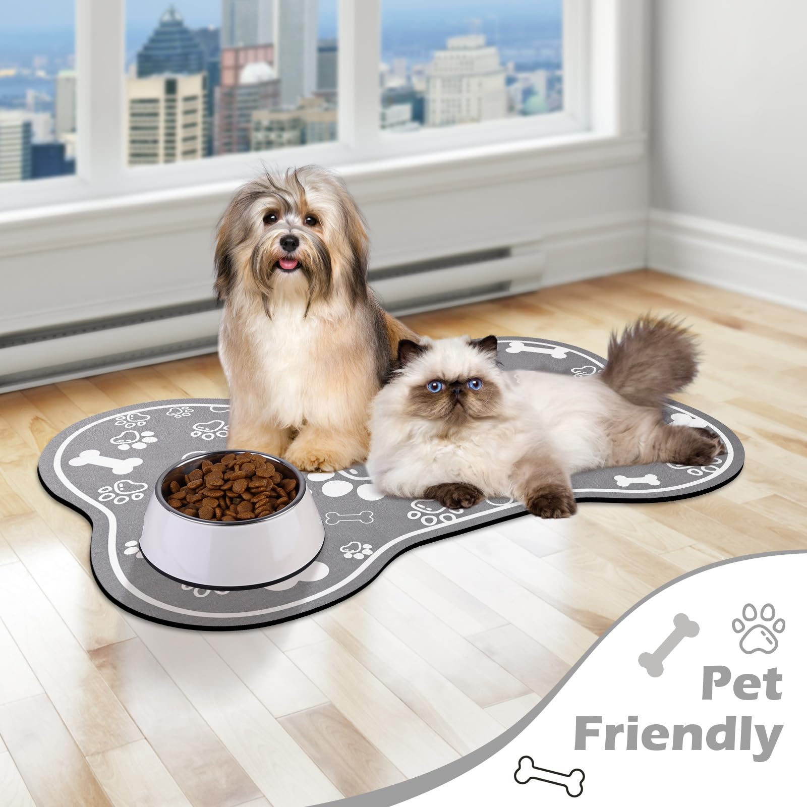 Voanos grey mat blends with home decor and pet area.