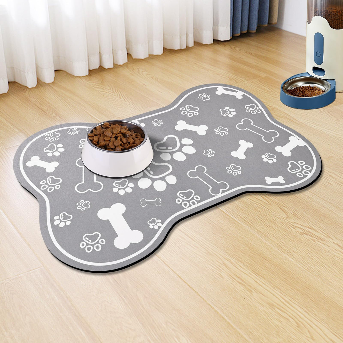 Voanos dog-cat food mat with paw pattern grey for organized feeding