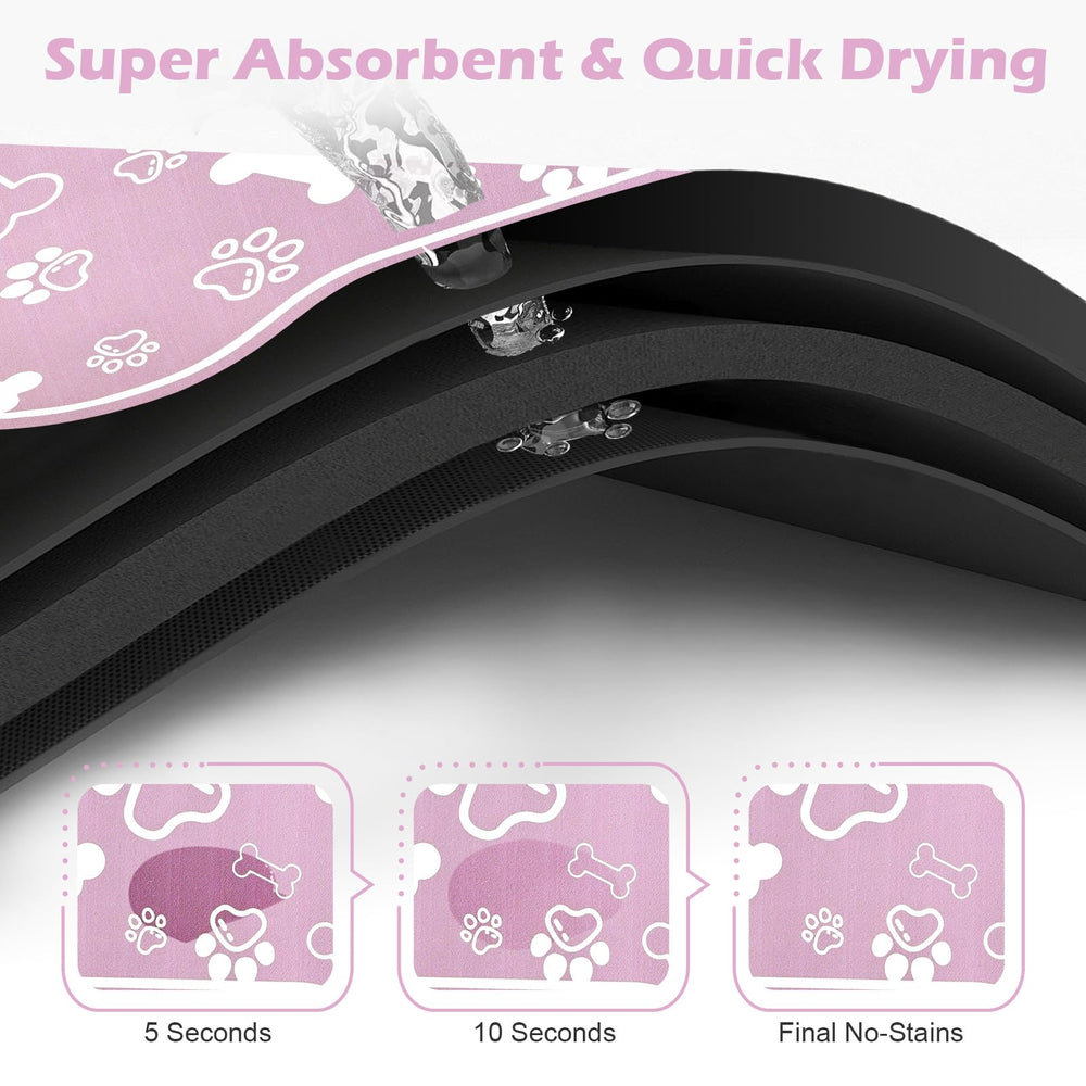 Voanos pink bone-shaped mat design enhances pet dining aesthetics
