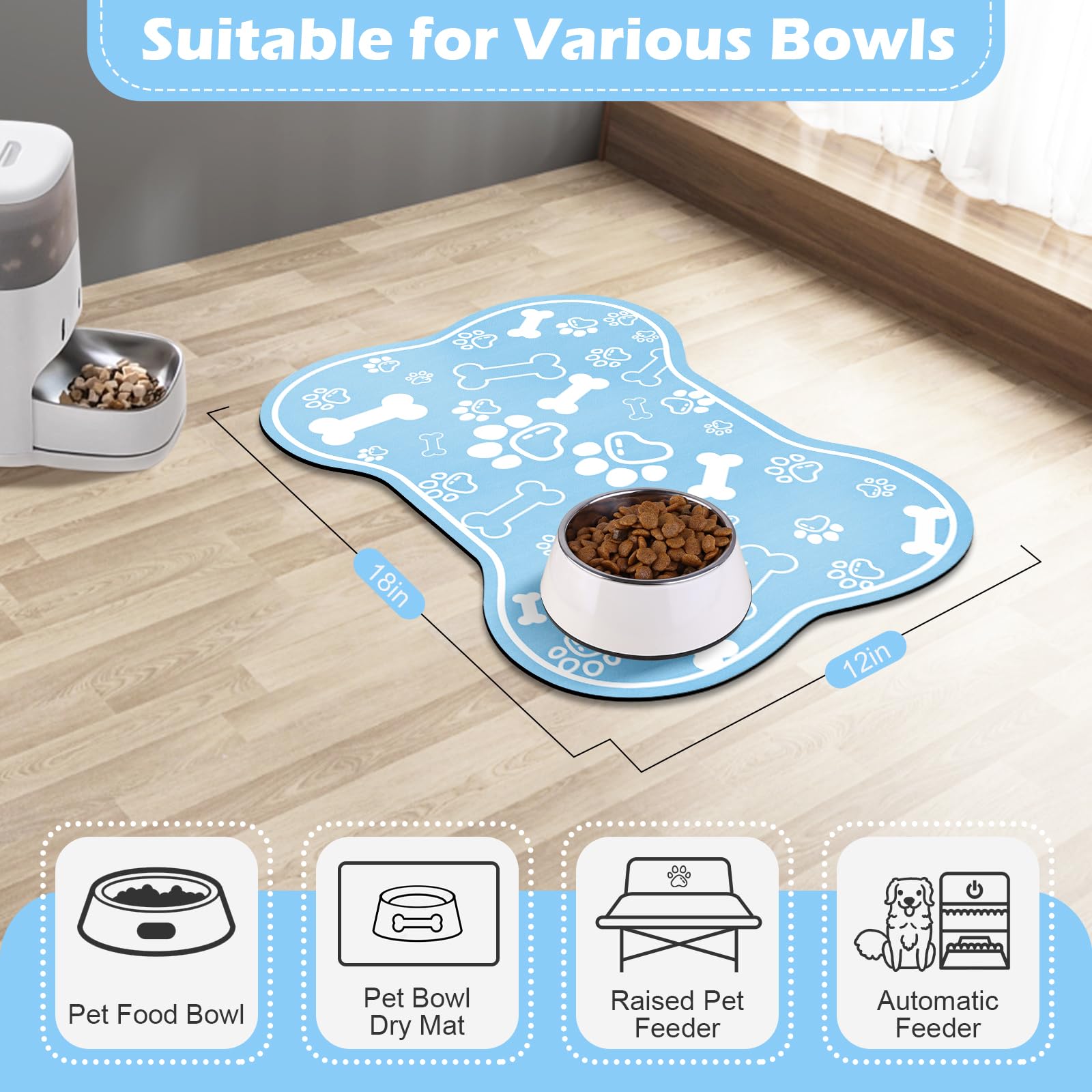 Voanos mat suits bowls, dispensers, and automatic feeders for neat setups.