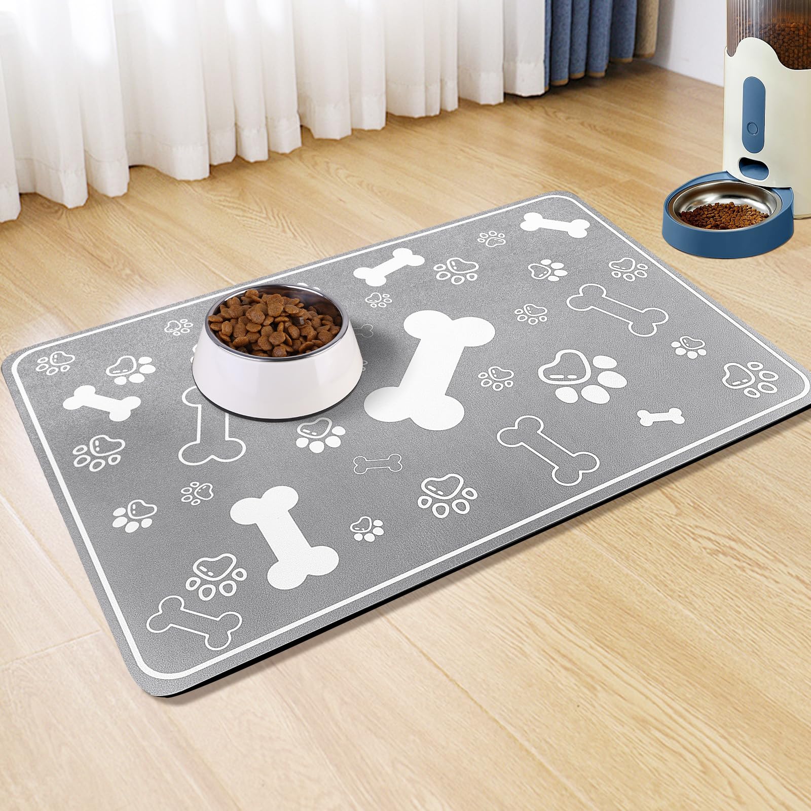 Voanos pet feeding mat 17x29 grey protects floors during meals
