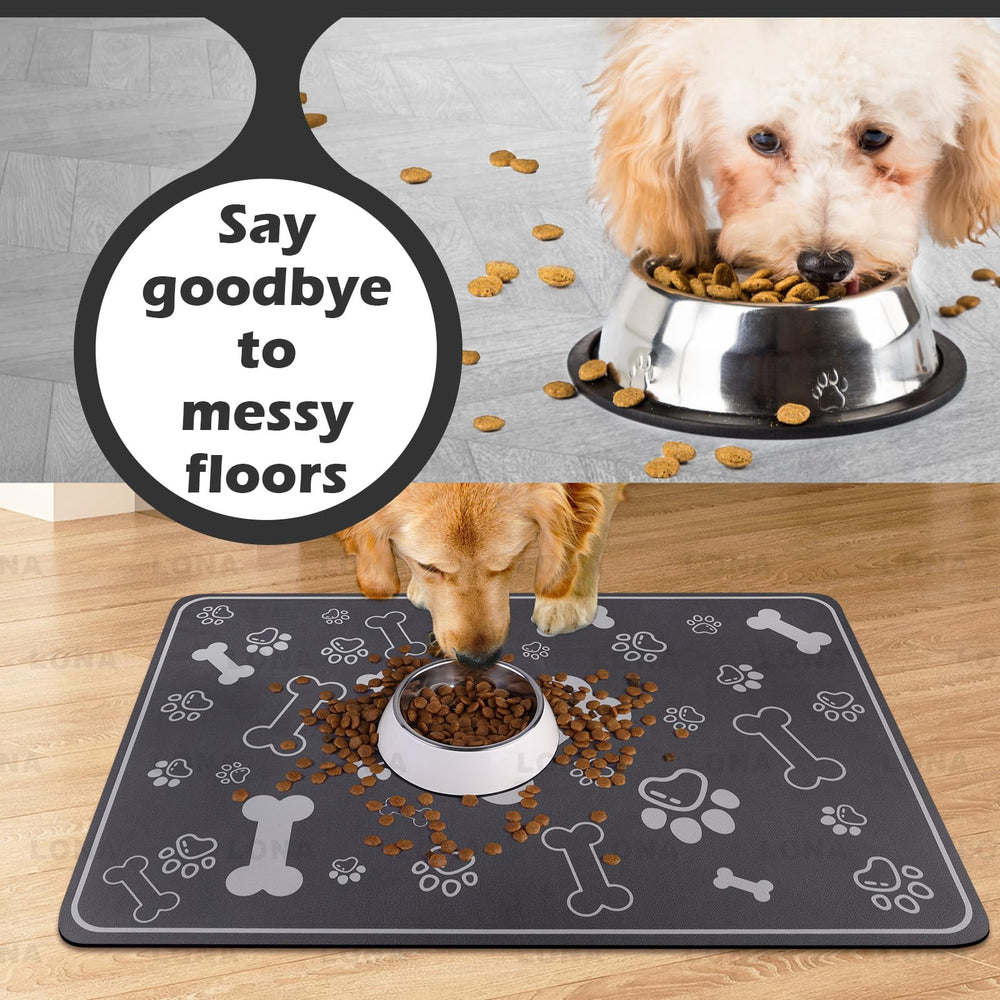 Voanos pet feeding mat absorbent surface catching spills to protect floors